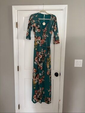 Pinkblush Teal Floral Wrap Maxi Dress